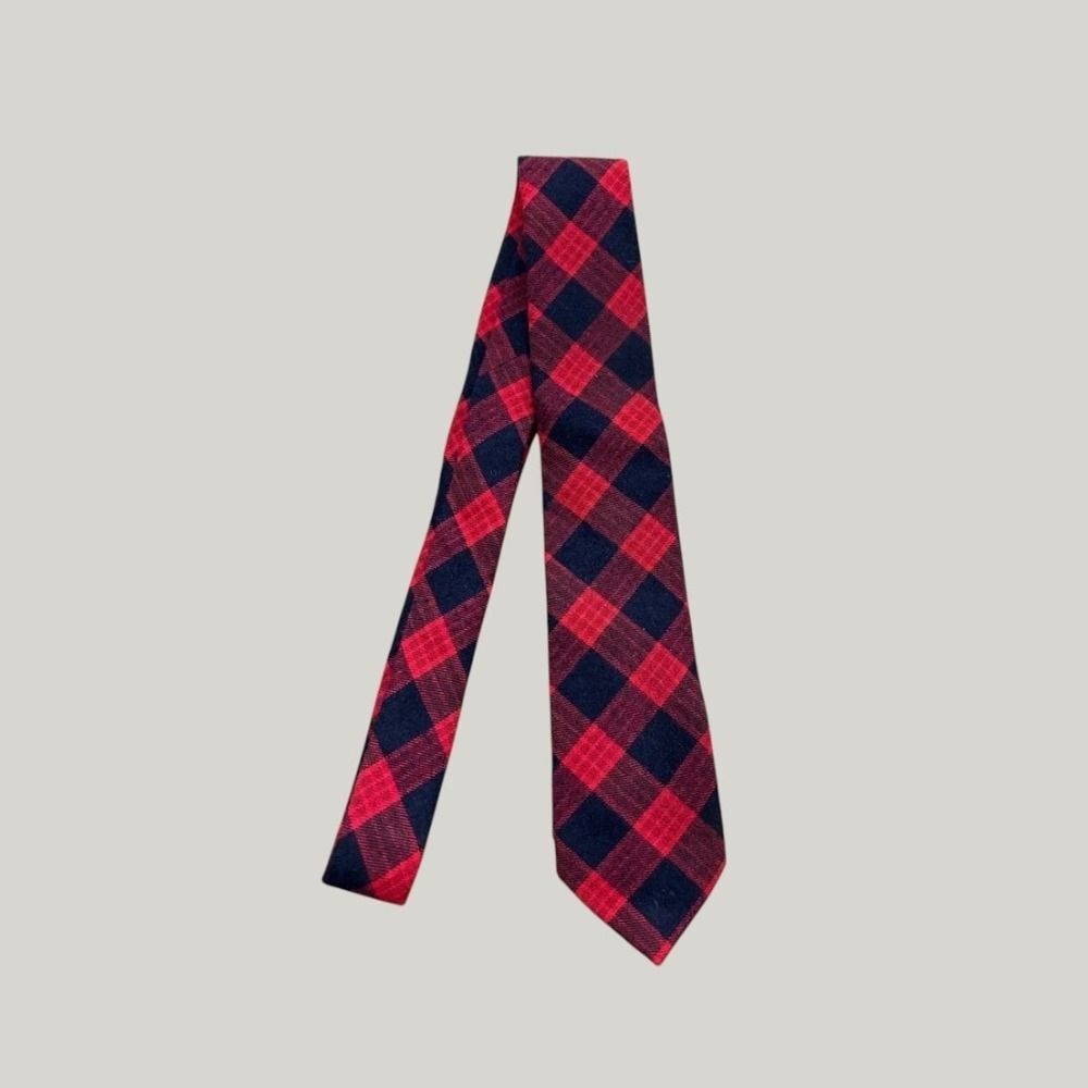 Jos A Bank 1906 Mens Red Navy Buffalo Plaid Cotton Slim Necktie Tie